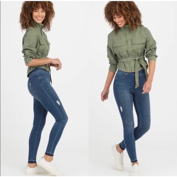 SPANX Denim - Spanx Womens mid rise pull on jegging distressed raw hem